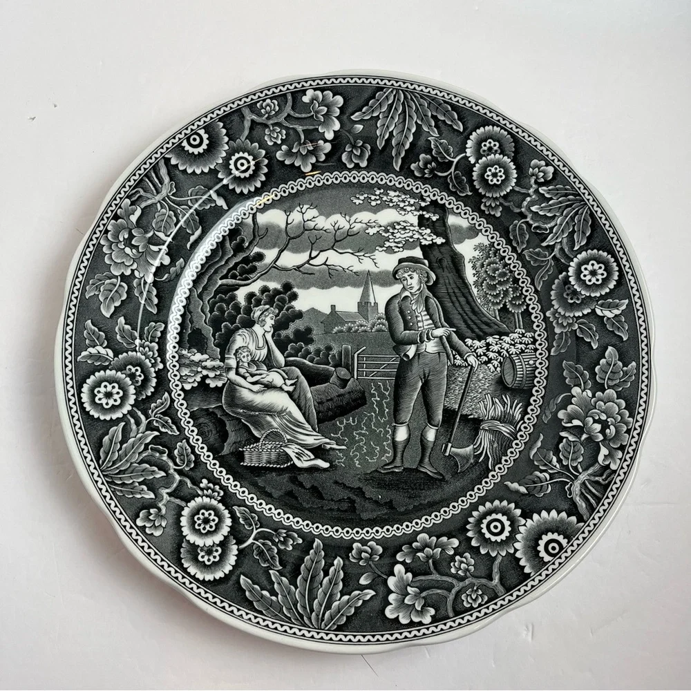 Spode Georgian Series Woodman 10” Dinner Plates Black S3480-W England Set of 4